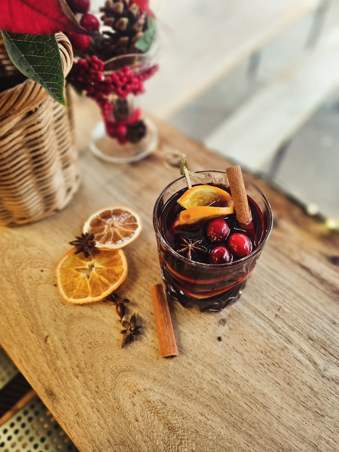 An aperitivo board with drinks and fresh fruit