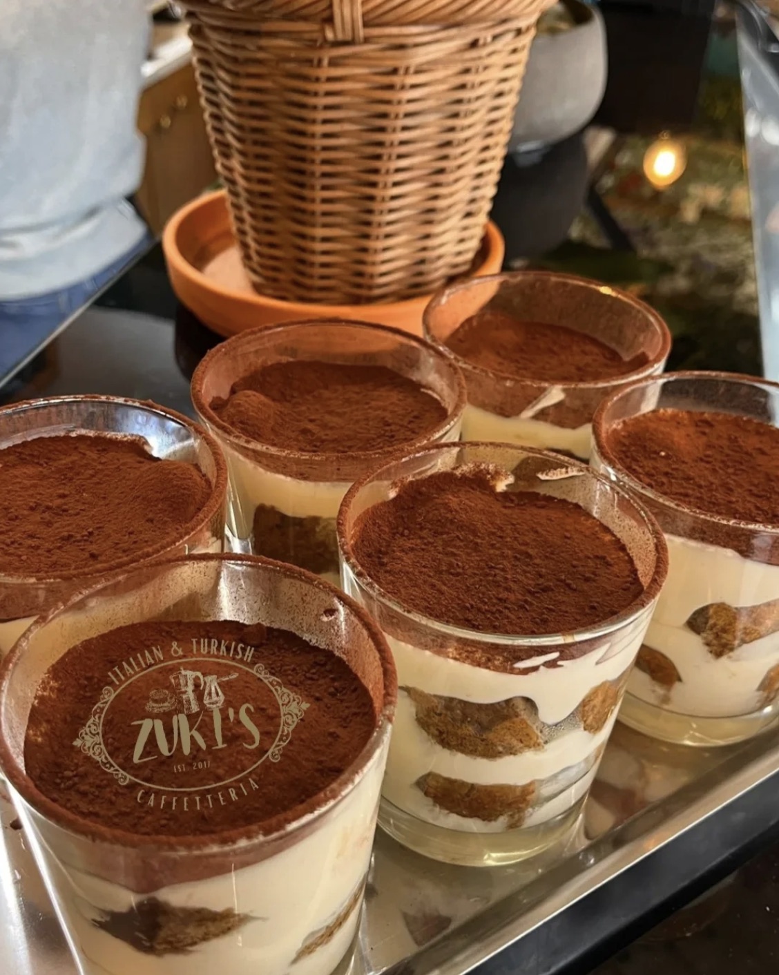 Tiramisu cups served with coffee